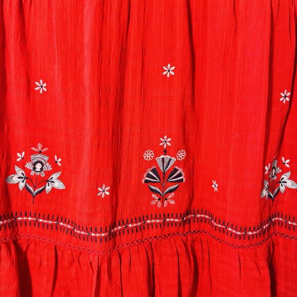 Knox Rose Womens Dress Red Ruffled Size L Cottagecore Peasant Boho Embroidered - Picture 7 of 7